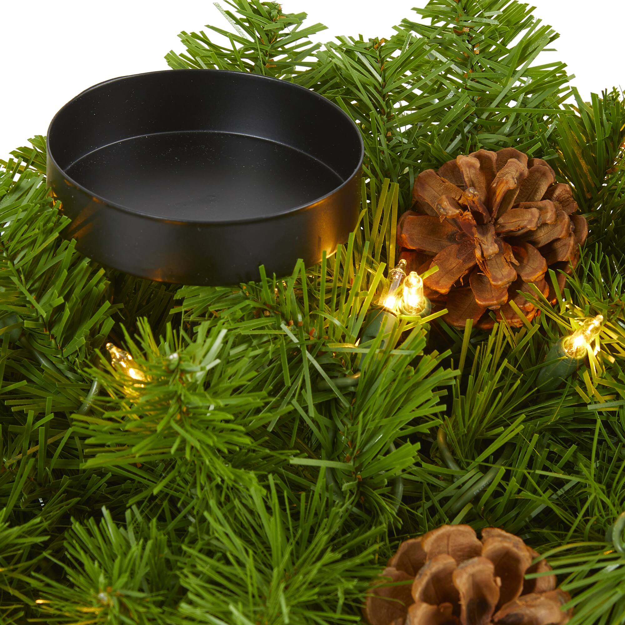 24” Artificial Christmas Double Candelabrum & Pinecones with Warm White Lights